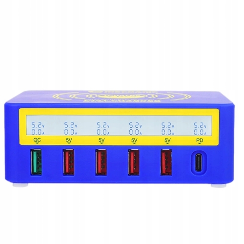 ŁADOWARKA USB C USB A BEZPRZEWODOWA QC 3.0 + PD + INDUKCYJNA - 6 USB + IND