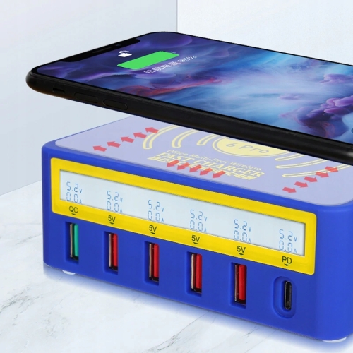 ŁADOWARKA USB C USB A BEZPRZEWODOWA QC 3.0 + PD + INDUKCYJNA - 6 USB + IND