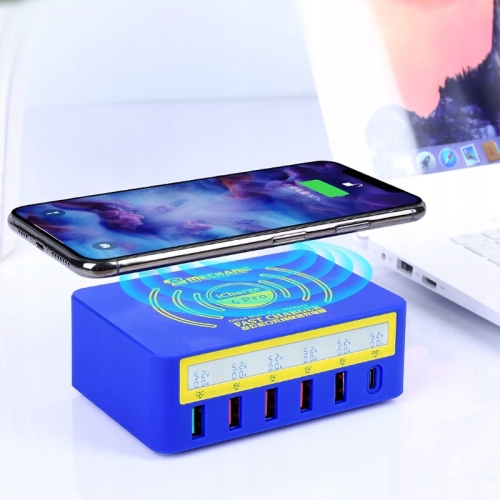 ŁADOWARKA USB C USB A BEZPRZEWODOWA QC 3.0 + PD + INDUKCYJNA - 6 USB + IND