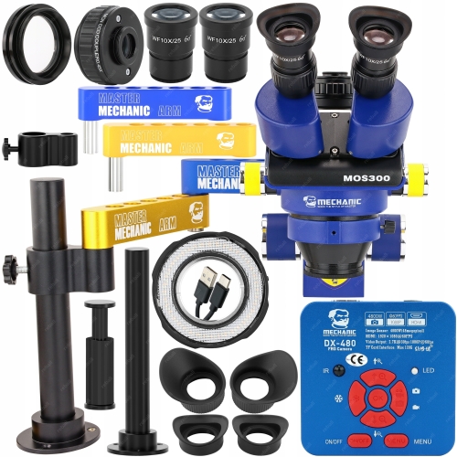 MIKROSKOP STEREOSKOPOWY MECHANIC MOS300 TRIOKULAR + UCHWYT M3 STELAŻ STOŁU