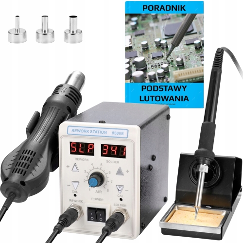 STACJA HOT AIR + LUTOWNICA PRECYZYJNA KOLBOWA 8586B 2w1 +PORADNIK LUTOWANIA