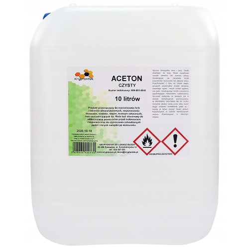 ACETON TECHNICZNY CZYSTY ODTŁUSZCZACZ ZMYWACZ ROZPUSZCZALNIK FARB KLEJU 10L