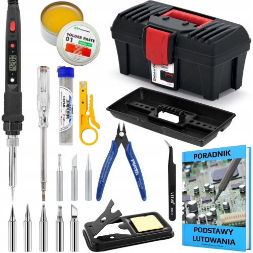 ZESTAW LUTOWNICA PRECYZYJNA 80W 19 EL. SKRZYNKA NARZĘDZIOWA DLA ELEKTRONIKA
