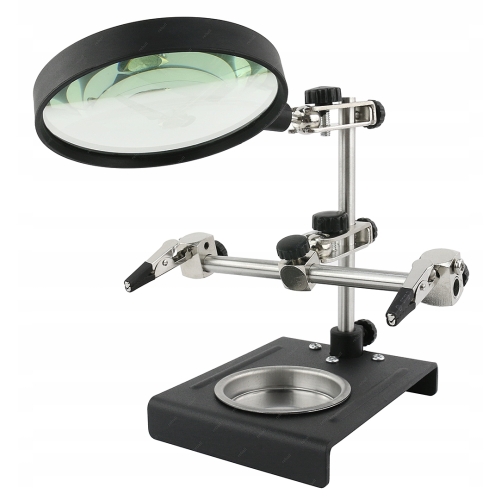 TRZECIA RĘKA DO LUTOWANIA RT0072 UCHWYT PCB LUPA 90mm 3x ZOOM KROKODYLKI