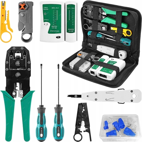 NARZĘDZIA SIECIOWE DEXXER BS-470 ZACISKARKA RJ45 TESTER KABLI ŚCIĄGACZ ETUI