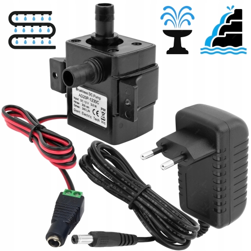 ZESTAW POMPKA POMPA DO WODY OBIEGOWA ZANURZENIOWA OCZKO WODNE+ ZASILACZ 12V