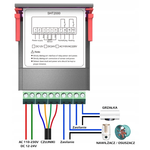 PANELOWY REGULATOR TEMPERATURY STEROWNIK CYFROWY HIGROMETR SHT2000 12-24VDC