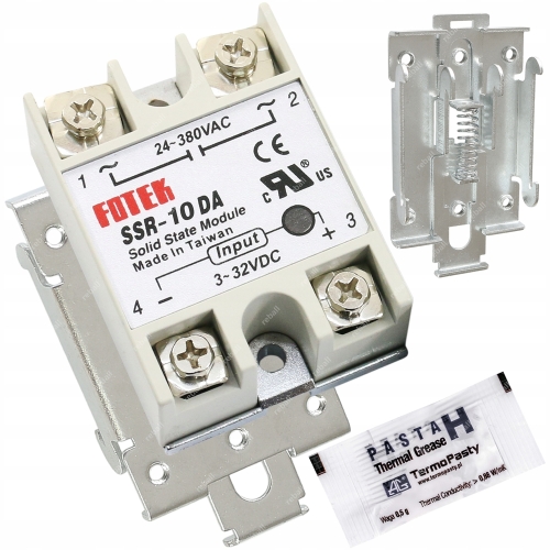 ZESTAW PRZEKAŹNIK SSR 10A DA + UCHWYT NA SZYNĘ DIN TH35 45mm + PASTA TERMO
