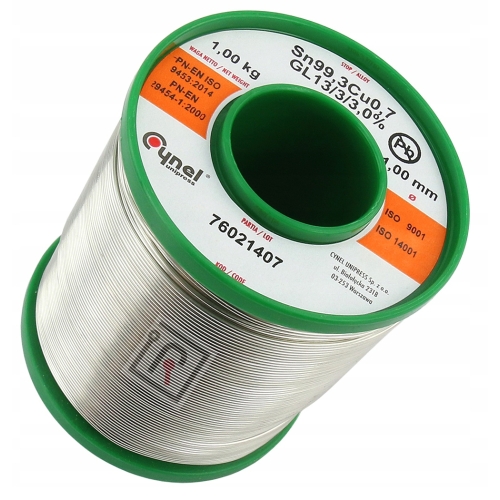 CYNA DO LUTOWANIA ALUMINIUM I MIEDZI BEZOŁOWIOWA Sn99,3Cu0,7 1mm 1000g 1kg