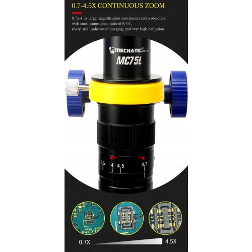 MIKROSKOP CYFROWY MECHANIC MC75L-B3 + KAMERA 2,7K SERWISOWY DLA ELEKTRONIKA