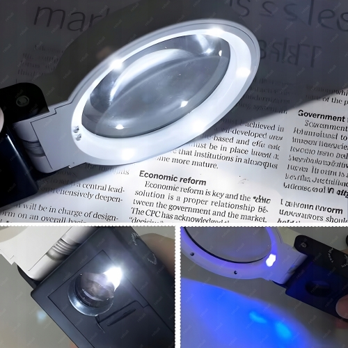 LUPA NUMIZMATYCZNA SZKŁO POWIĘKSZAJĄCE SKŁADANE 3.5x110mm +25x18mm LAMPA UV