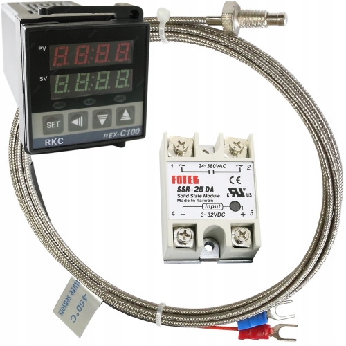 REGULATOR TEMPERATURY STEROWNIK REX C100 V CZUJNIK PT100 M8 +PRZEKAŹNIK 25A