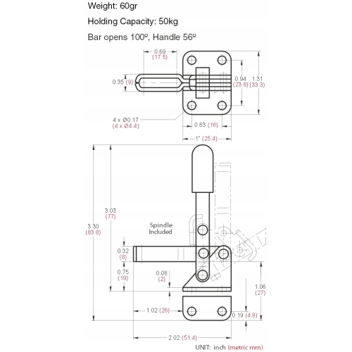 ŚCISK STOLARSKI DŹWIGNIOWY DOCISK SZYBKOMOCUJĄCY ZACISK MONTAŻOWY 25mm 90kg