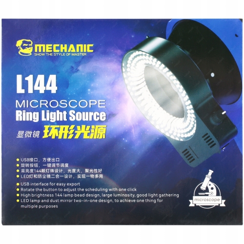 REGULOWANE OŚWIETLENIE DO MIKROSKOPU LAMPA MECHANIC L144 144xLED 64mm BLACK