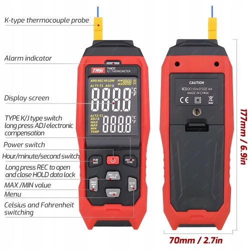 MIERNIK TEMPERATURY PODWÓJNY CYFROWY TERMOMETR TASI TA612B SONDY DO 1372°C