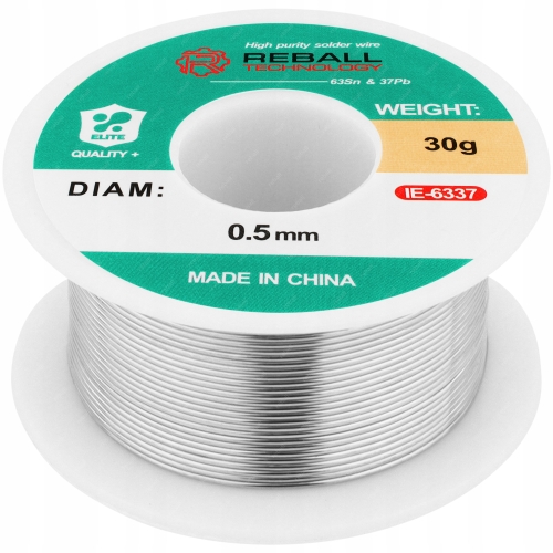 PROFESJONALNA CYNA DO LUTOWANIA REBALL TOPNIK + FLUX Sn63Pb37 0.5mm 30g
