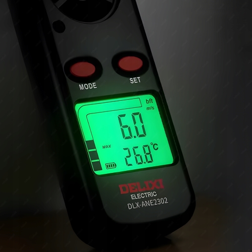 ANEMOMETR WIATROMIERZ DELIXI DLX-ANE2302 POMIAR TEMPERATURY PRĘDKOŚĆ WIATRU