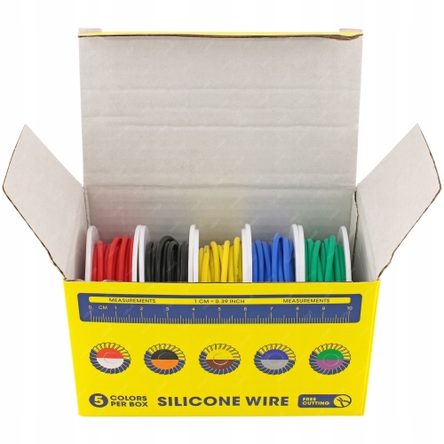PRZEWÓD SILIKONOWY 18 AWG 5x 5m CZERWONY NIEBIESKI ZIELONY ZÓŁTY CZARNY 25m