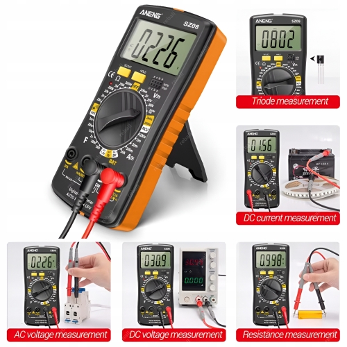 MULTIMETR RĘCZNY UNIWERSALNY MIERNIK CYFROWY NAPIĘCIA ANGEN SZ08 ZESTAW