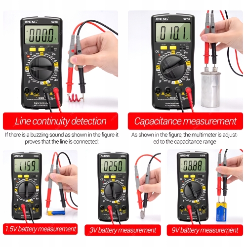 MULTIMETR RĘCZNY UNIWERSALNY MIERNIK CYFROWY NAPIĘCIA ANGEN SZ08 ZESTAW