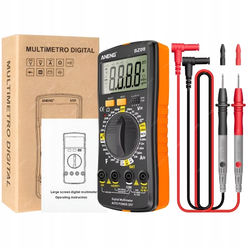 MULTIMETR RĘCZNY UNIWERSALNY MIERNIK CYFROWY NAPIĘCIA ANGEN SZ08 ZESTAW