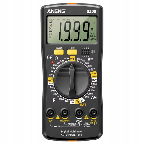 MULTIMETR RĘCZNY UNIWERSALNY MIERNIK CYFROWY NAPIĘCIA ANGEN SZ08 ZESTAW