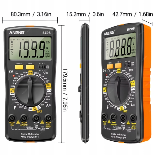 MULTIMETR RĘCZNY UNIWERSALNY MIERNIK CYFROWY NAPIĘCIA ANGEN SZ08 ZESTAW