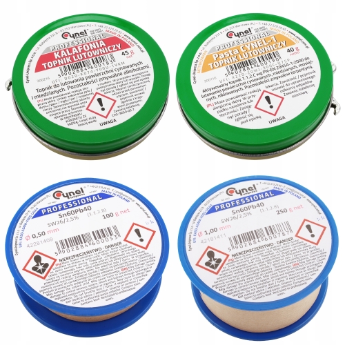 CYNA 1mm 250g Cyna 0,5mm 100g CYNEL PASTA LUTOWNICZA KALAFONIA - ZESTAW 4w1