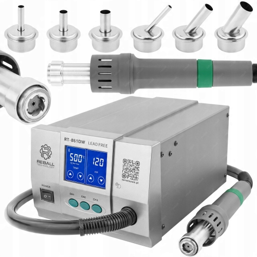 STACJA LUTOWNICZA HOT AIR SPAWARKA PLASTIKU REBALL RT-861DW 1300W + 6 DYSZ
