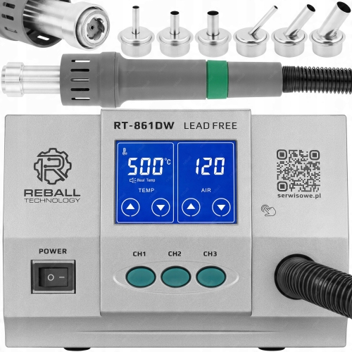 STACJA LUTOWNICZA HOT AIR SPAWARKA PLASTIKU REBALL RT-861DW 1300W + 6 DYSZ