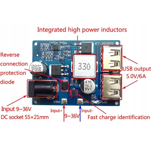 SZYBKA ŁADOWARKA 2xUSB 5V PRZETWORNICA NAPIĘCIA 6A