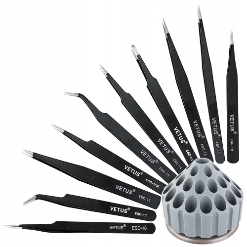 ZESTAW PĘSET 10szt PĘSETA PROSTA OSTRA ZAGIĘTA + ORGANIZER OBROTOWY RAM-BOO