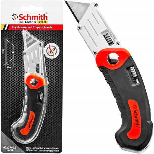 NÓŻ RĘCZNY Z OSTRZEM TRAPEZOWYM SCHMITH SKŁADANY SOLIDNY ERGONOMICZNY