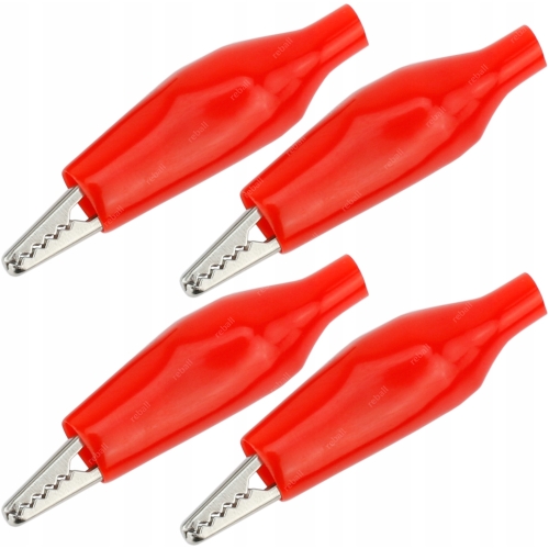 4SZT KROKODYLKI CZERWONE 27mm IZOLOWANY NA KABEL