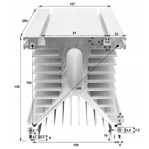RADIATOR ALUMINIOWY DO PRZEKAŹNIK PÓŁPRZEWODNIKOWY 1 FAZOWYCH SSR DO 200A
