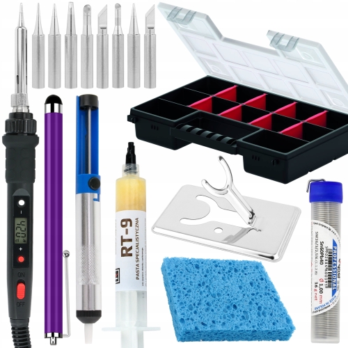 ZESTAW LUTOWNICA PRECYZYJNA S801A 80W AKCESORIA 16 ELEMENTÓW ORGANIZER