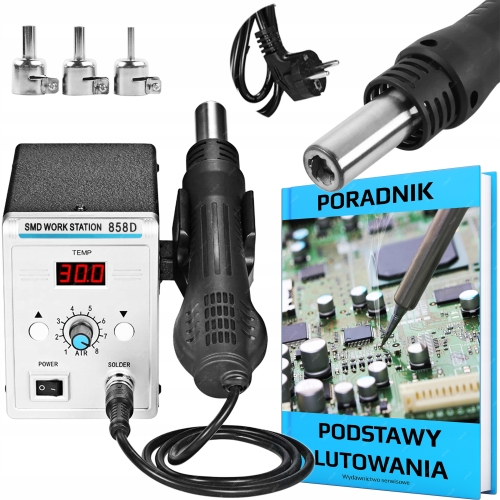 STACJA LUTOWNICZA HOT AIR NA GORĄCE POWIETRZE SPAWARKA 858D 700W + PORADNIK
