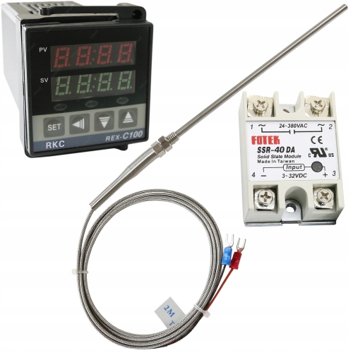 REGULATOR TEMPERATURY STEROWNIK REX C100 + CZUJNIK TYP K M8+ PRZEKAŹNIK 40A