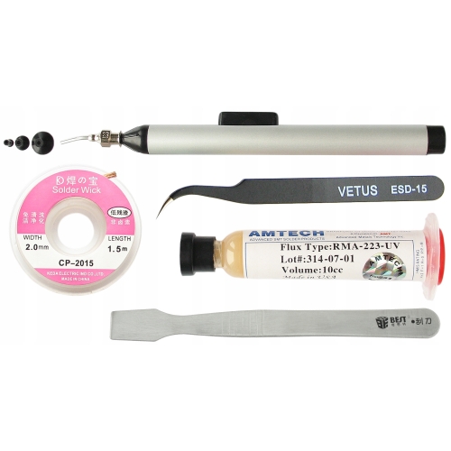 TOPNIK FLUX ŻEL AMTECH CHWYTAK PLECIONKA PĘSETA AKCESORIA REBALLING BGA 5x