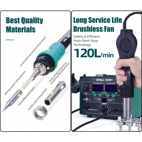 ZESTAW STACJA LUTOWNICZA HOT AIR 2w1 YIHUA 862BD+ SPAWARKA PLASTIKU XLv1