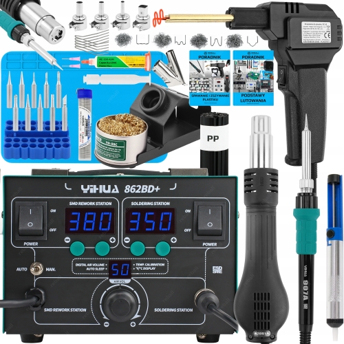 ZESTAW STACJA LUTOWNICZA HOT AIR 2w1 YIHUA 862BD+ ZSZYWARKA PLASTIKU v1