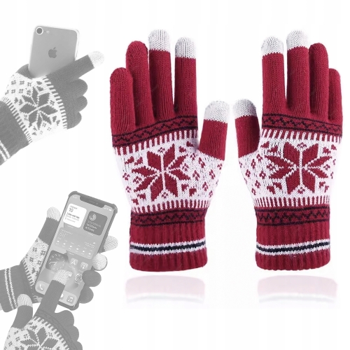 RĘKAWICZKI DOTYKOWE DO TELEFONU ZIMOWE RĘKAWICZKI DAMSKIE MĘSKIE CZERWONE