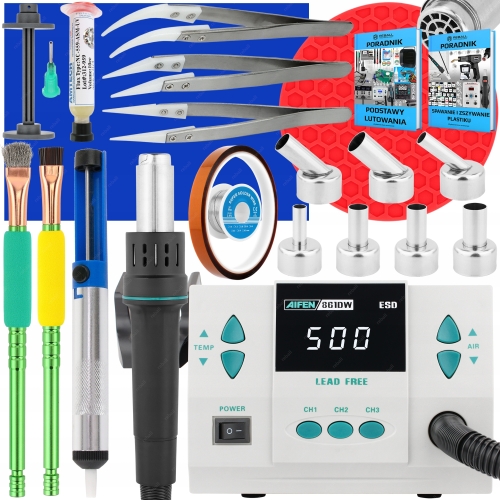 ZESTAW STACJA LUTOWNICZA HOT AIR SPAWARKA PLASTIKU AIFEN 861DW 1000W XLv3