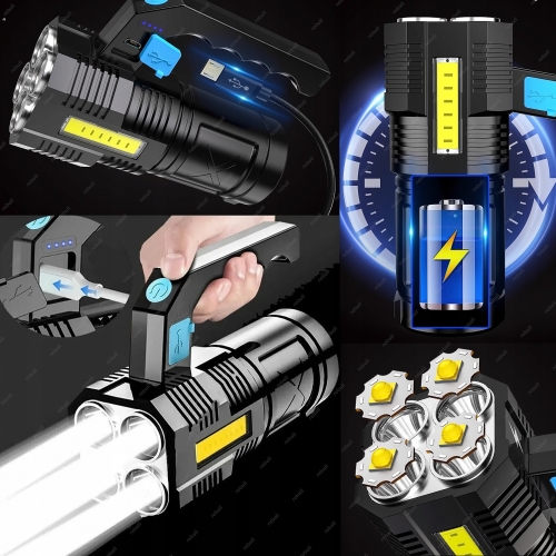 AKUMULATOROWA LATARKA LED Z RĄCZKĄ ŁADOWANIE USB SZPERACZ - MOCNA I TRWAŁA