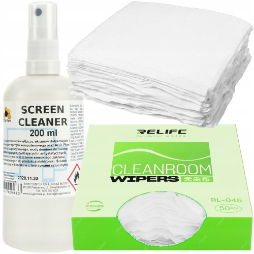 SCREEN CLEANER 200ml DO CZYSZCZENIA EKRANÓW MONITORÓW +ŚCIERECZKI BEZPYŁOWE
