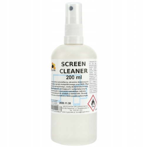 SCREEN CLEANER 200ml DO CZYSZCZENIA EKRANÓW MONITORÓW +ŚCIERECZKI BEZPYŁOWE