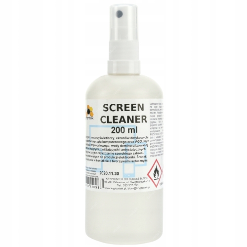 SCREEN CLEANER 200ml DO CZYSZCZENIA EKRANÓW MONITORÓW +ŚCIERECZKI BEZPYŁOWE