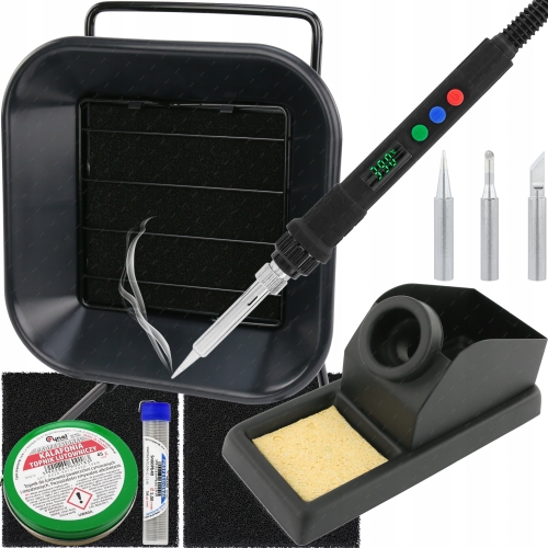 LUTOWNICA PRECYZYJNA S801B 80W + POCHŁANIACZ OPARÓW DYMU 30W+ AKCESORIA XL