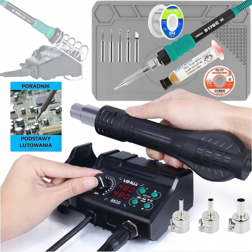 STACJA LUTOWNICZA HOT AIR + LUTOWNICA PRECYZYJNA + ZESTAW DO LUTOWANIA XL