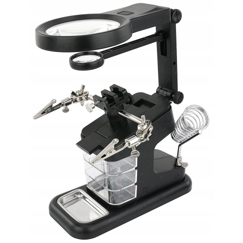 TRZECIA RĘKA DO LUTOWANIA RT0075 UCHWYT PCB LUPA 70mm 10x LED UCHWYT KOLBY